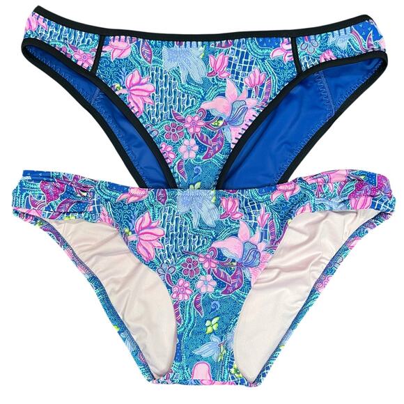 Victoria's Secret Other - Victorias Secret 2 Pairs Bikini Bottoms Size L Blue Pink Floral Island Swimwear